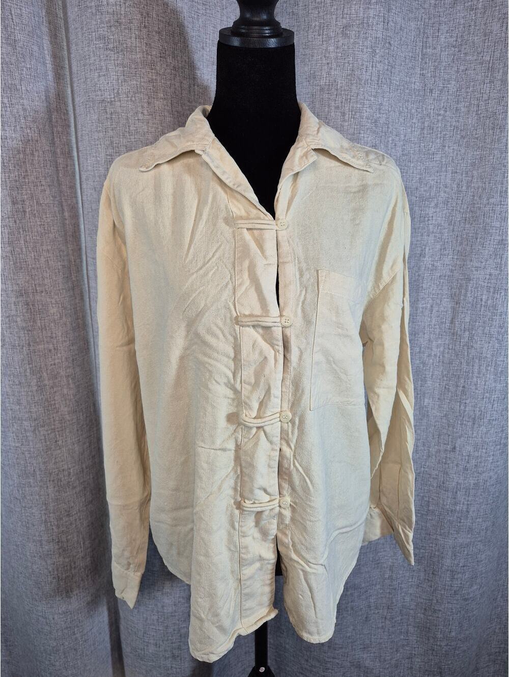 Vintage Maurices 100% Silk Blouse Small Ivory Loop Button Long Sleeve Shirt